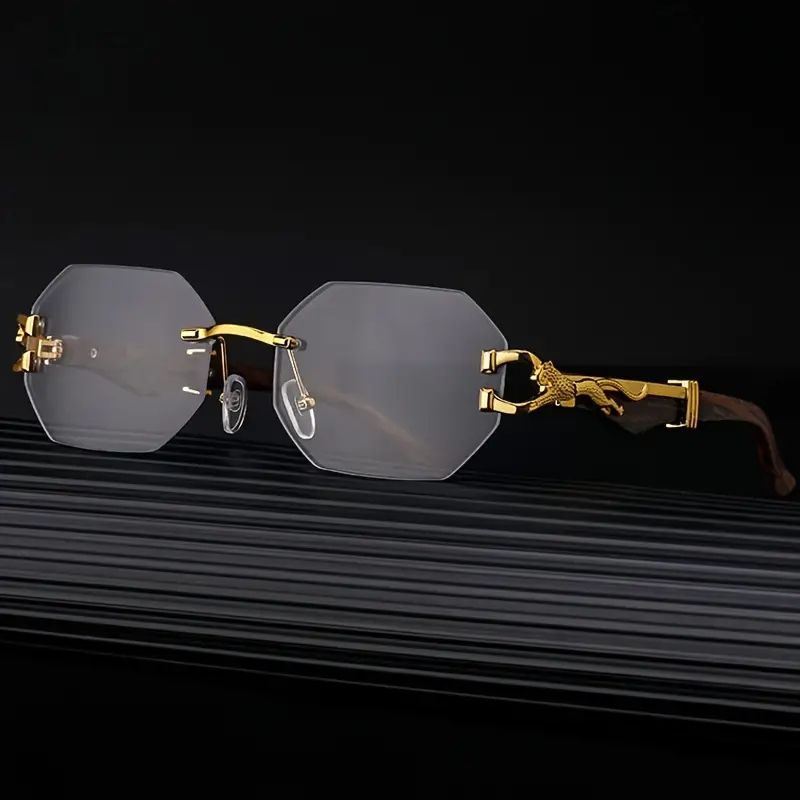 Vintage Wood--Metal Framed Leopard Unisex Sunglasses