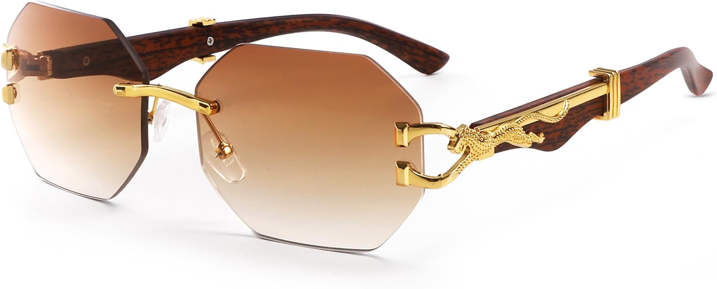 Vintage Wood--Metal Framed Leopard Unisex Sunglasses