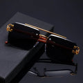 Premium Rimless Black Sunglasses | Gold Metal & Wooden Temple | Unisex