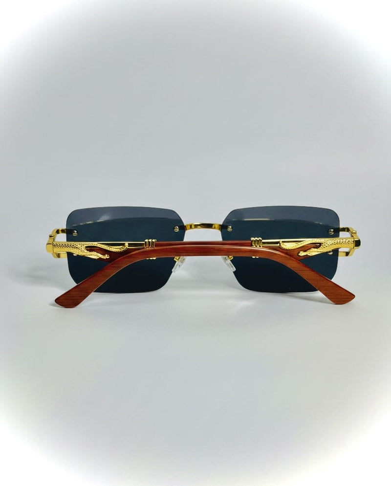 Vintage Wood--Metal Framed Leopard Unisex Sunglasses