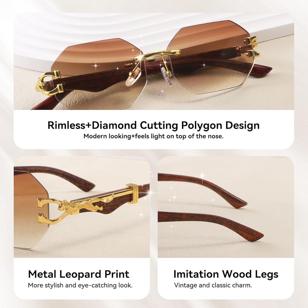 Vintage Wood--Metal Framed Leopard Unisex Sunglasses
