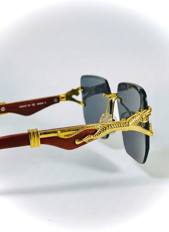 Vintage Wood--Metal Framed Leopard Unisex Sunglasses