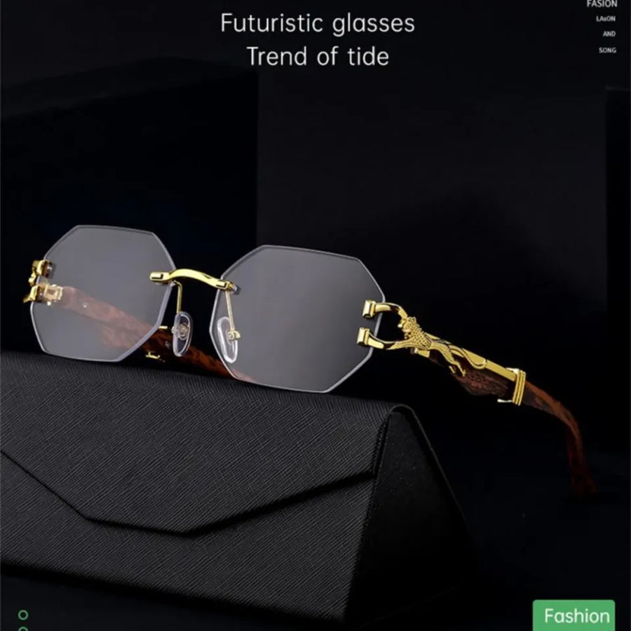 Vintage Wood--Metal Framed Leopard Unisex Sunglasses